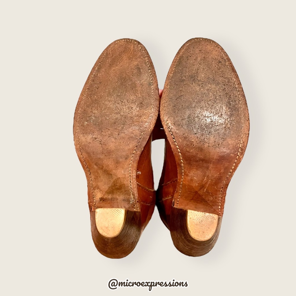 VINTAGE 1980's Frye Pull On Cognac Brown Leather Cowgirl Southern Heeled Boot - Picture 10 of 14